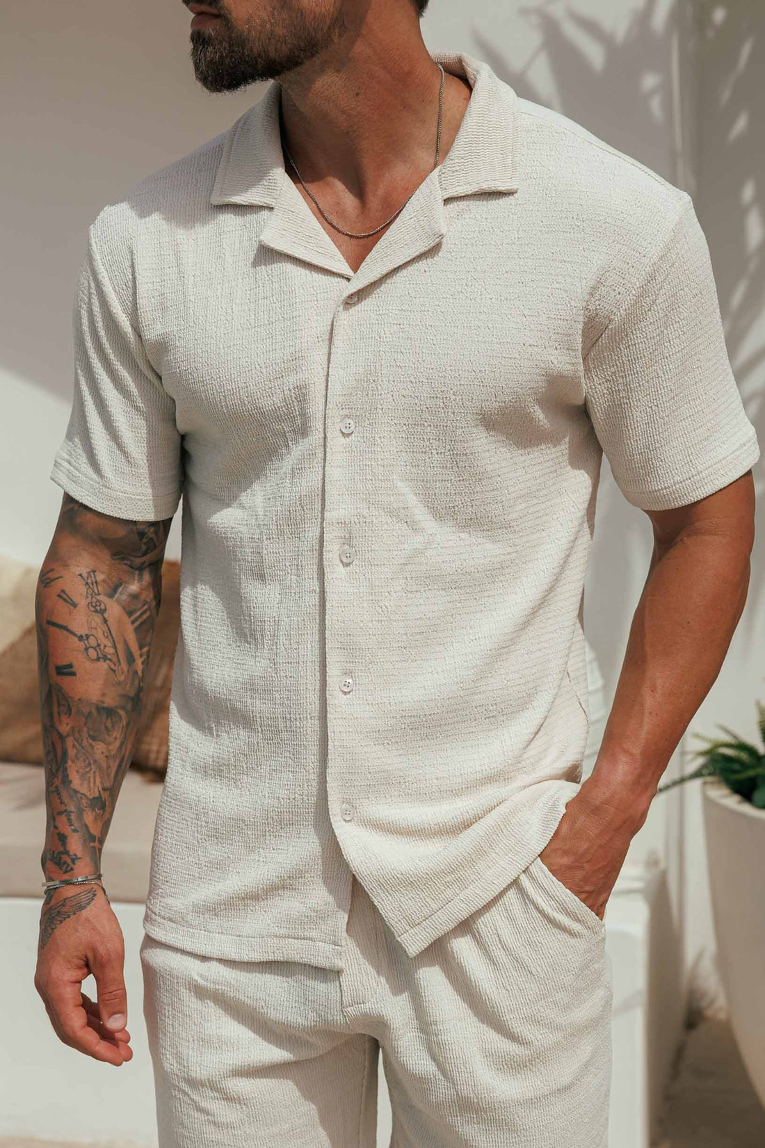 Legend London Shirt - Summer TEXTURED SHIRT - CREAM