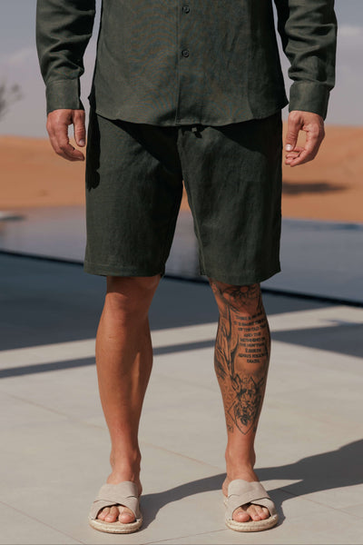 SHORT EN LIN - OLIVE