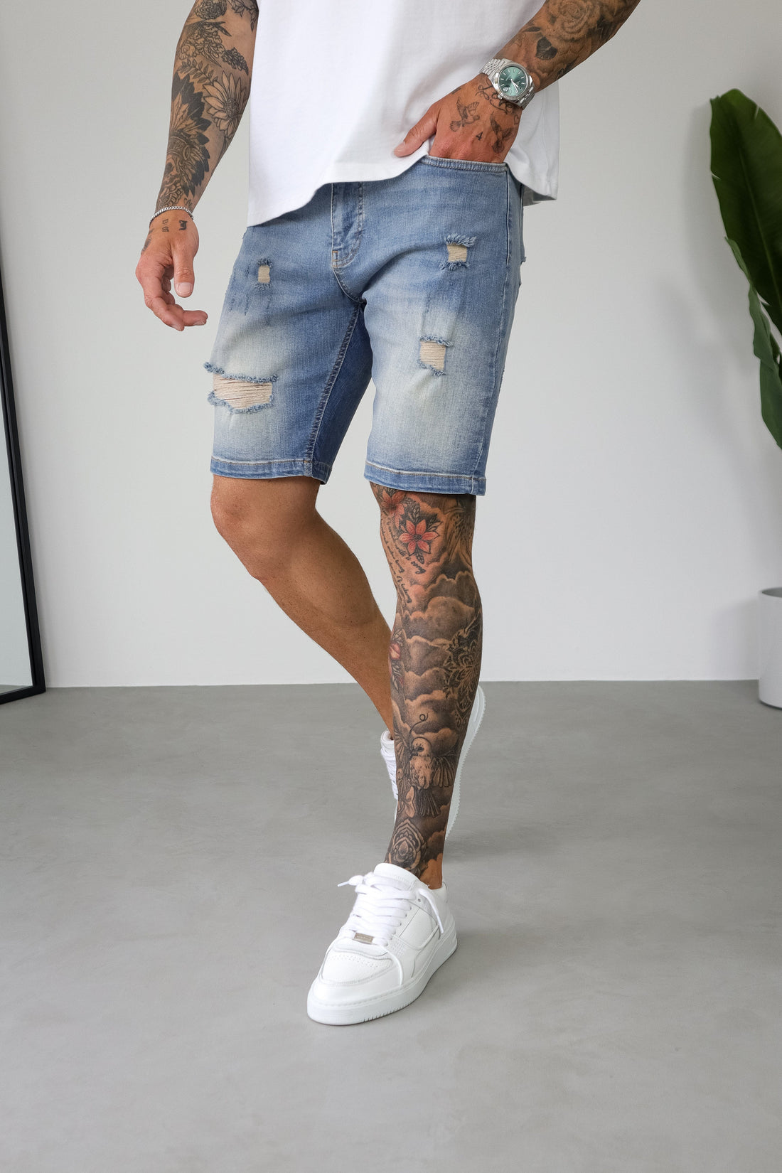Legend London Shorts - denim SLIM DENIM SHORT - STRONG WASH MID BLUE