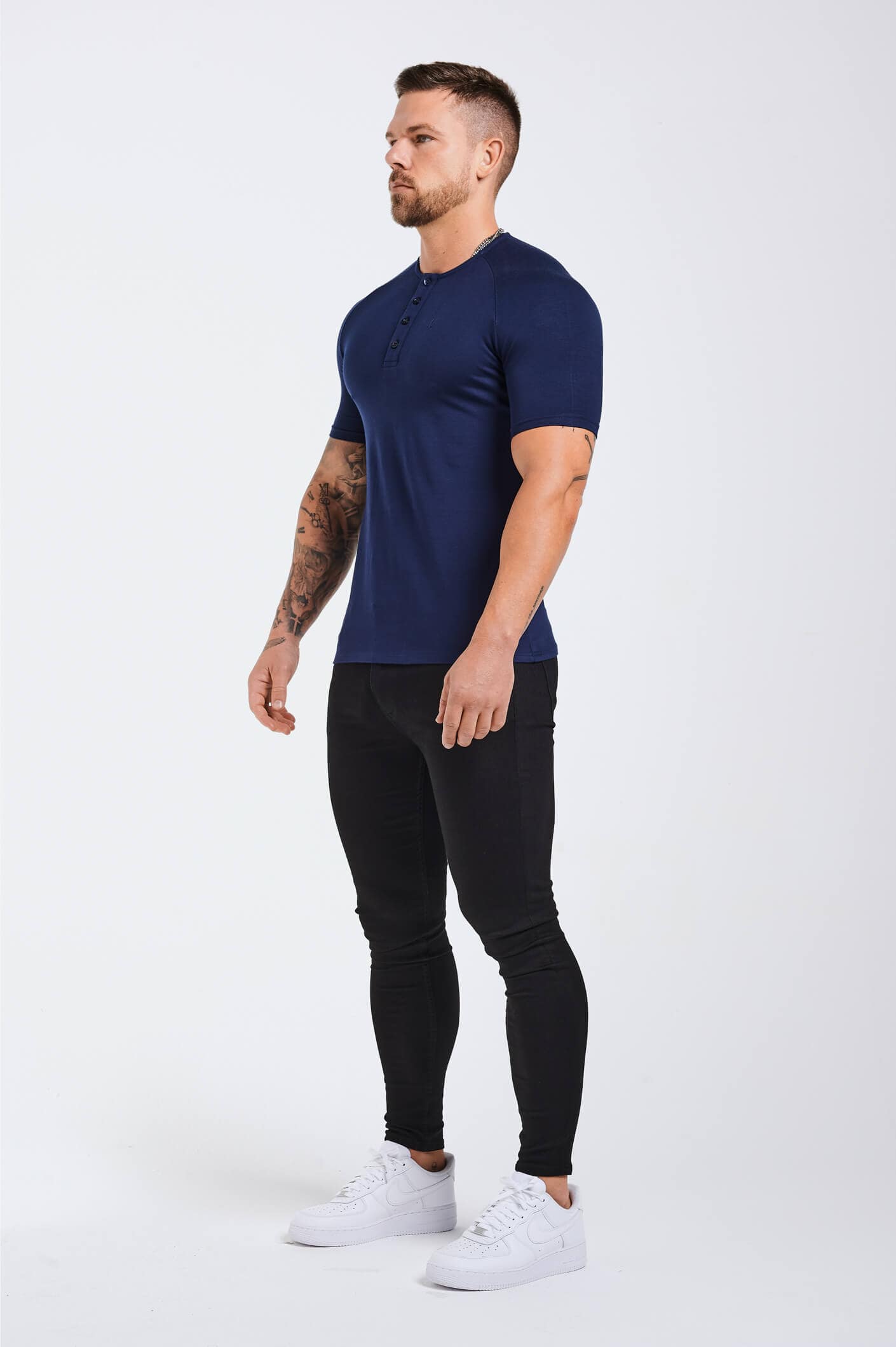 Legend London T-SHIRT BUTTON FRONT HENLEY TOP - NAVY