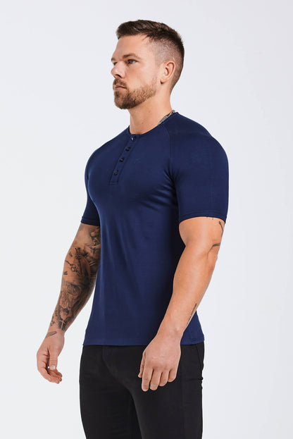 Legend London T-SHIRT BUTTON FRONT HENLEY TOP - NAVY