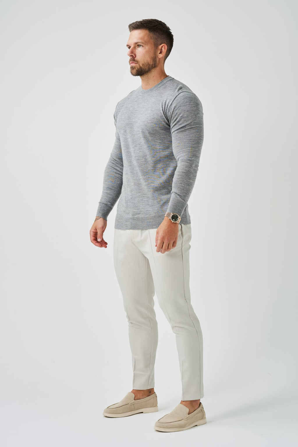 Legend London T-SHIRT LONG SLEEVE KNIT - GREY MARL