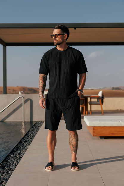 LEGEND LONDON T-SHIRT PLEATED T-SHIRT - BLACK