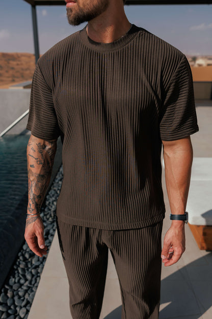 LEGEND LONDON T-SHIRT PLEATED T-SHIRT - BROWN
