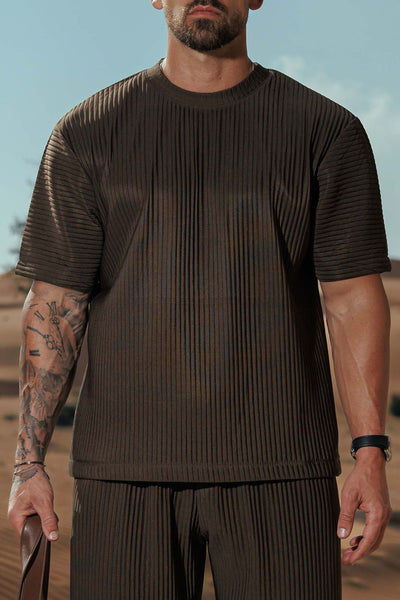 PLEATED T-SHIRT - BROWN