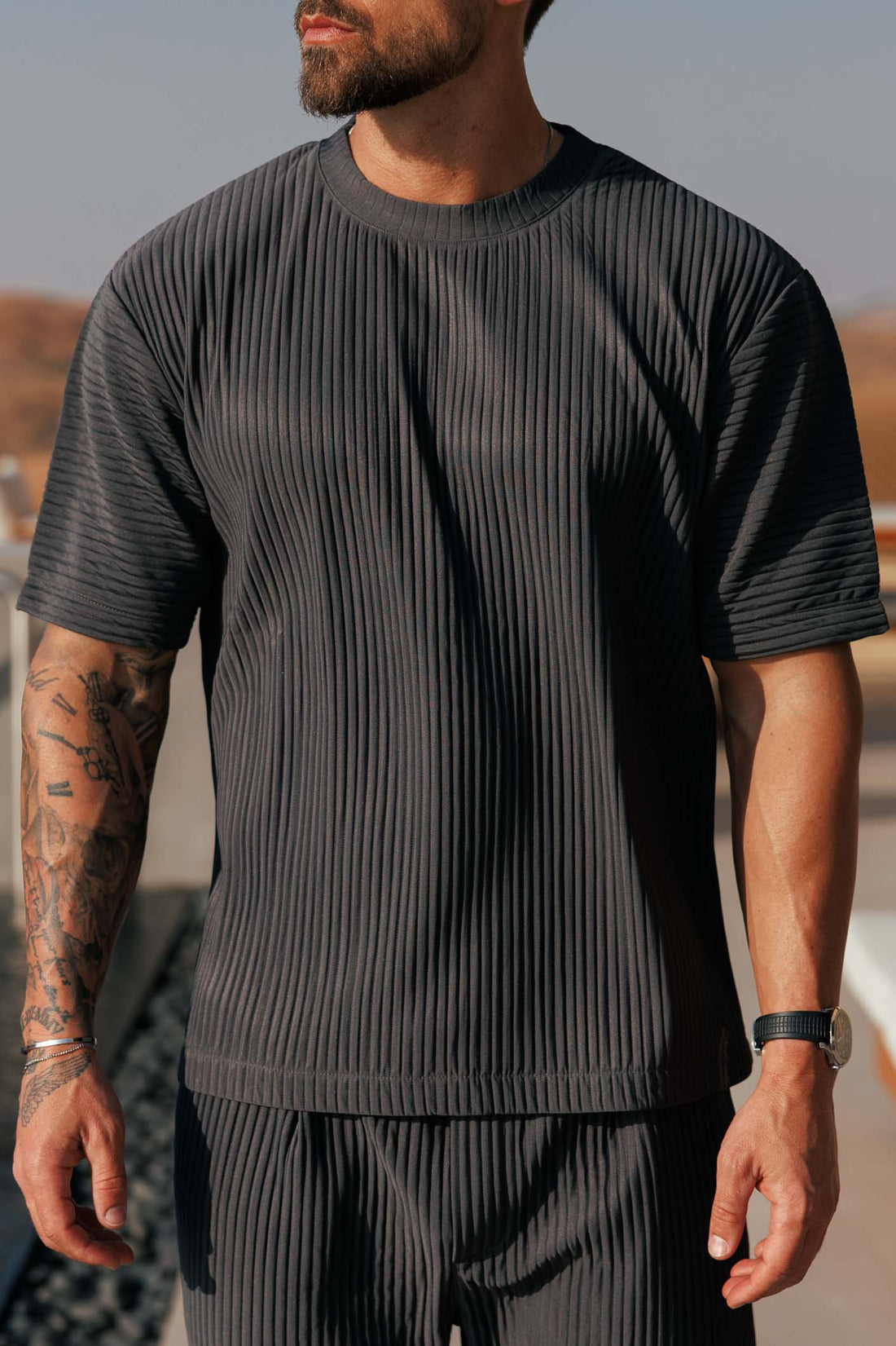 LEGEND LONDON T-SHIRT PLEATED T-SHIRT - GREY