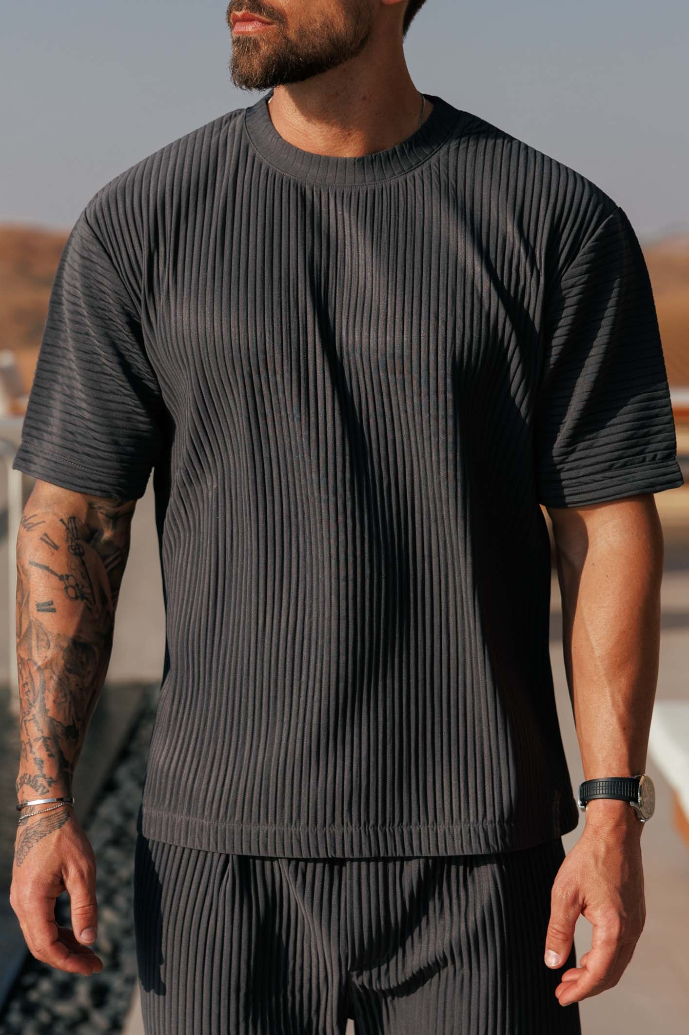 LEGEND LONDON T-SHIRT PLEATED T-SHIRT - GREY
