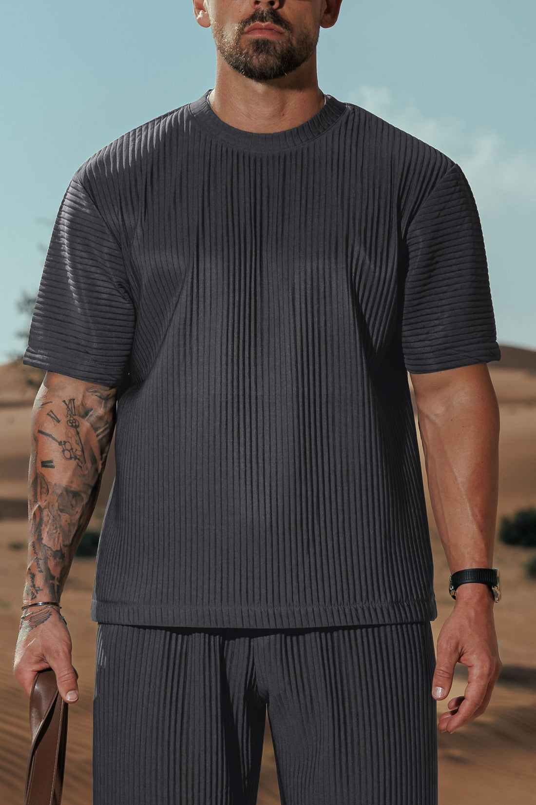 LEGEND LONDON T-SHIRT PLEATED T-SHIRT - GREY