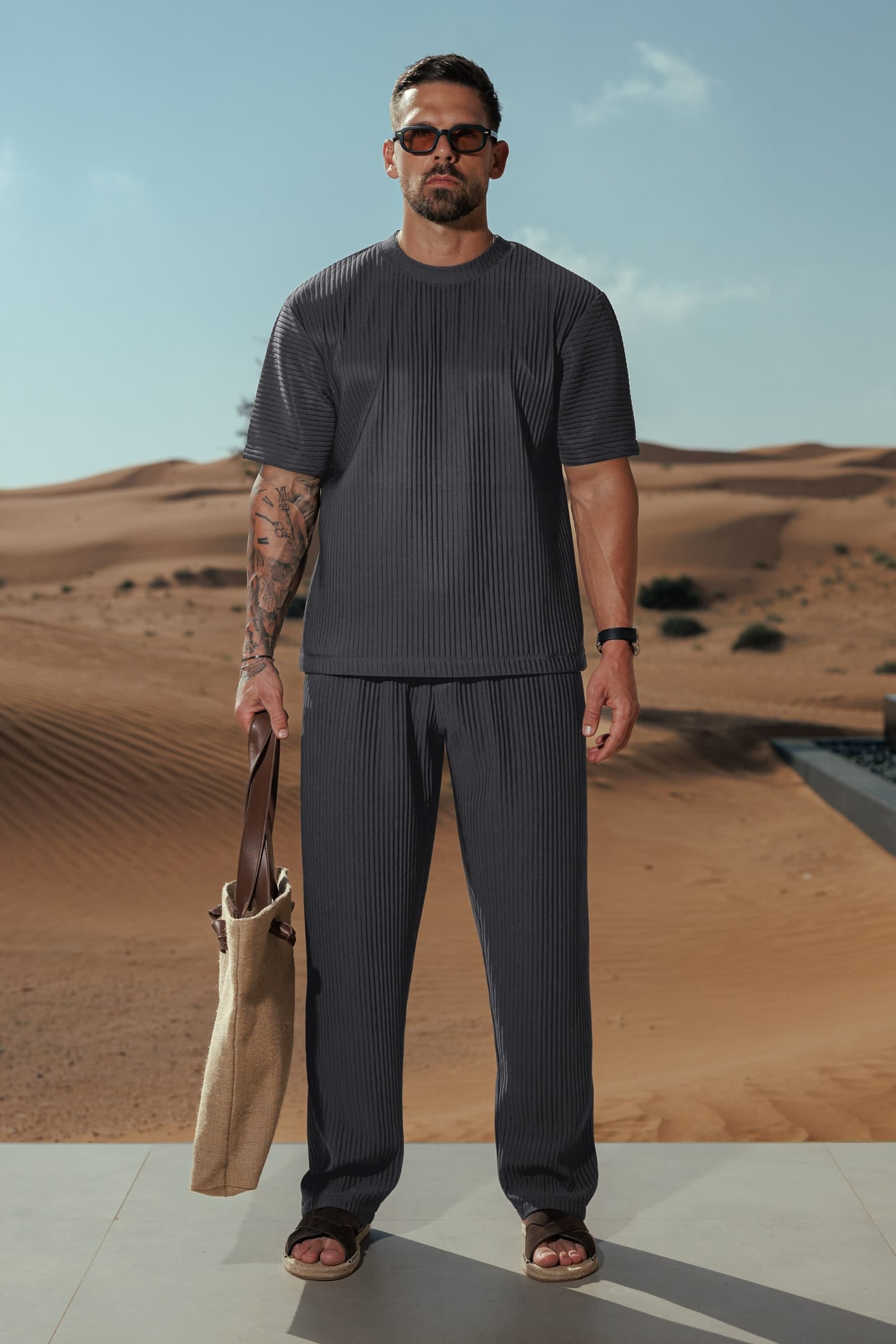 LEGEND LONDON T-SHIRT PLEATED T-SHIRT - GREY