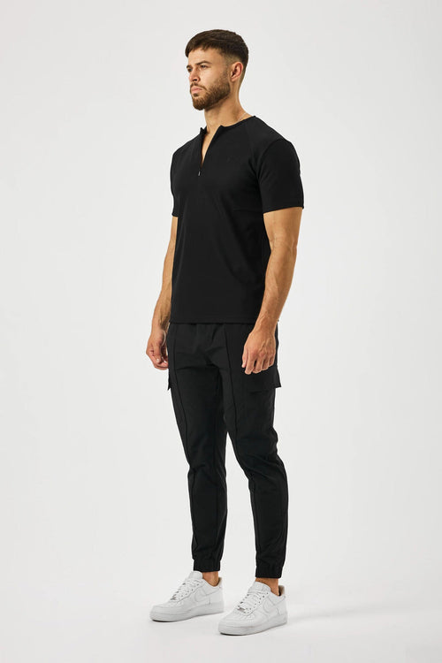 Legend London T-SHIRT RIBBED HENLEY TOP - BLACK