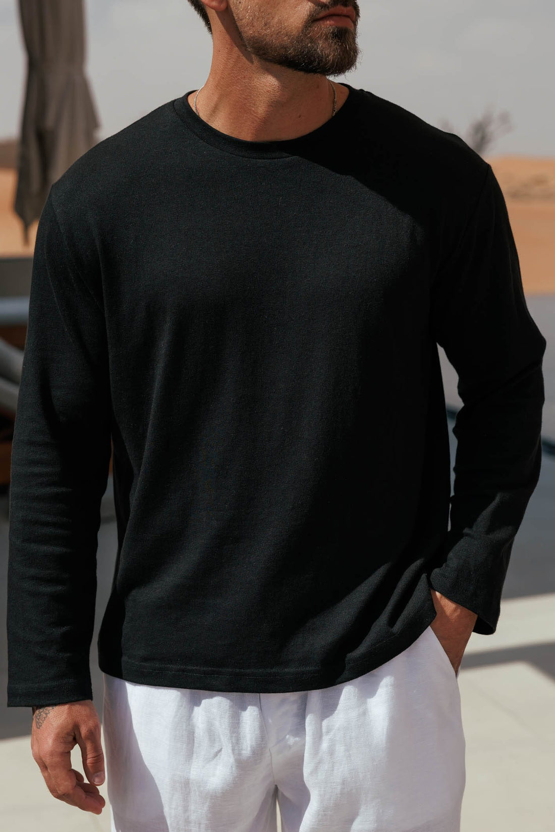 Legend London T-SHIRT - SUMMER CROPPED LINEN T-SHIRT - BLACK