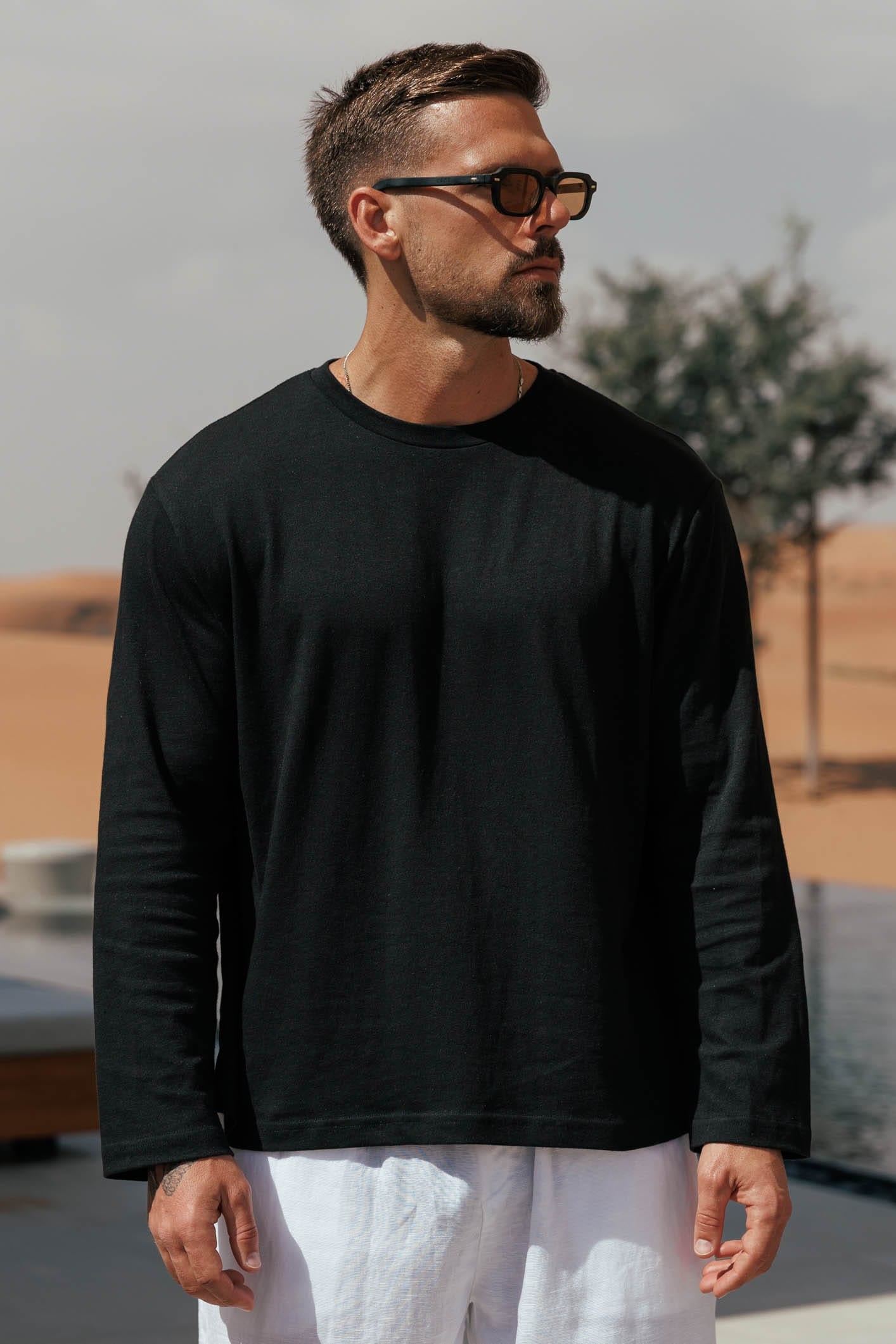 Legend London T-SHIRT - SUMMER CROPPED LINEN T-SHIRT - BLACK