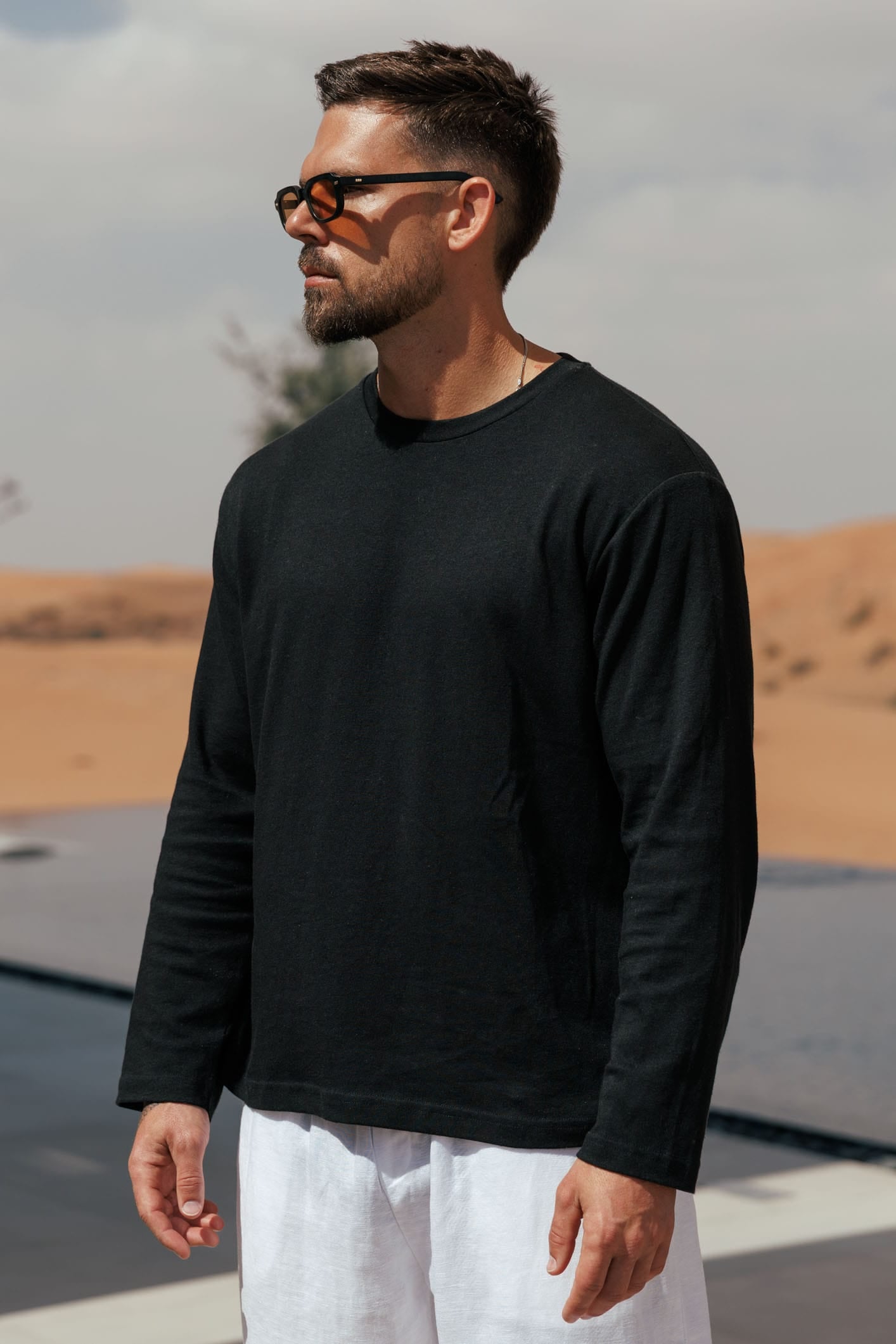 Legend London T-SHIRT - SUMMER CROPPED LINEN T-SHIRT - BLACK