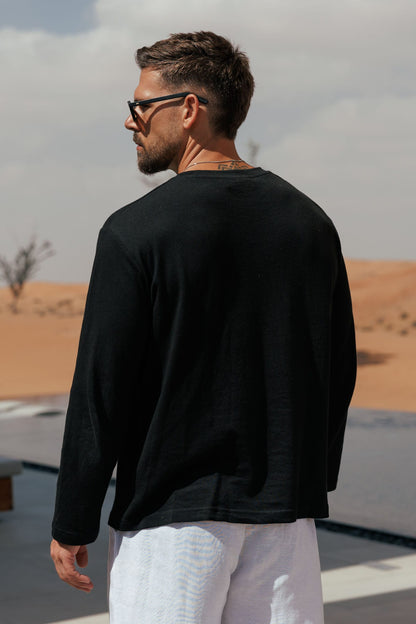 Legend London T-SHIRT - SUMMER CROPPED LINEN T-SHIRT - BLACK