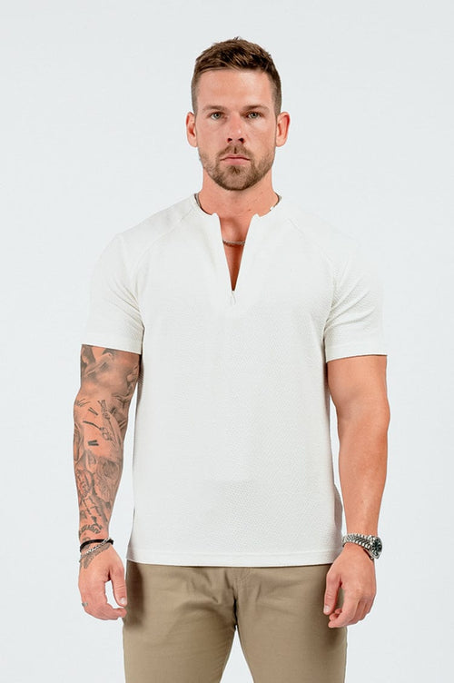 Legend London T-SHIRT TEXTURED HENLEY TOP - WHITE