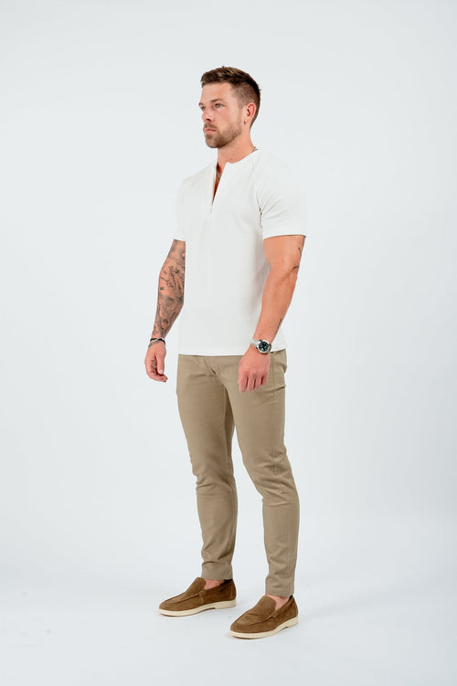 Legend London T-SHIRT TEXTURED HENLEY TOP - WHITE