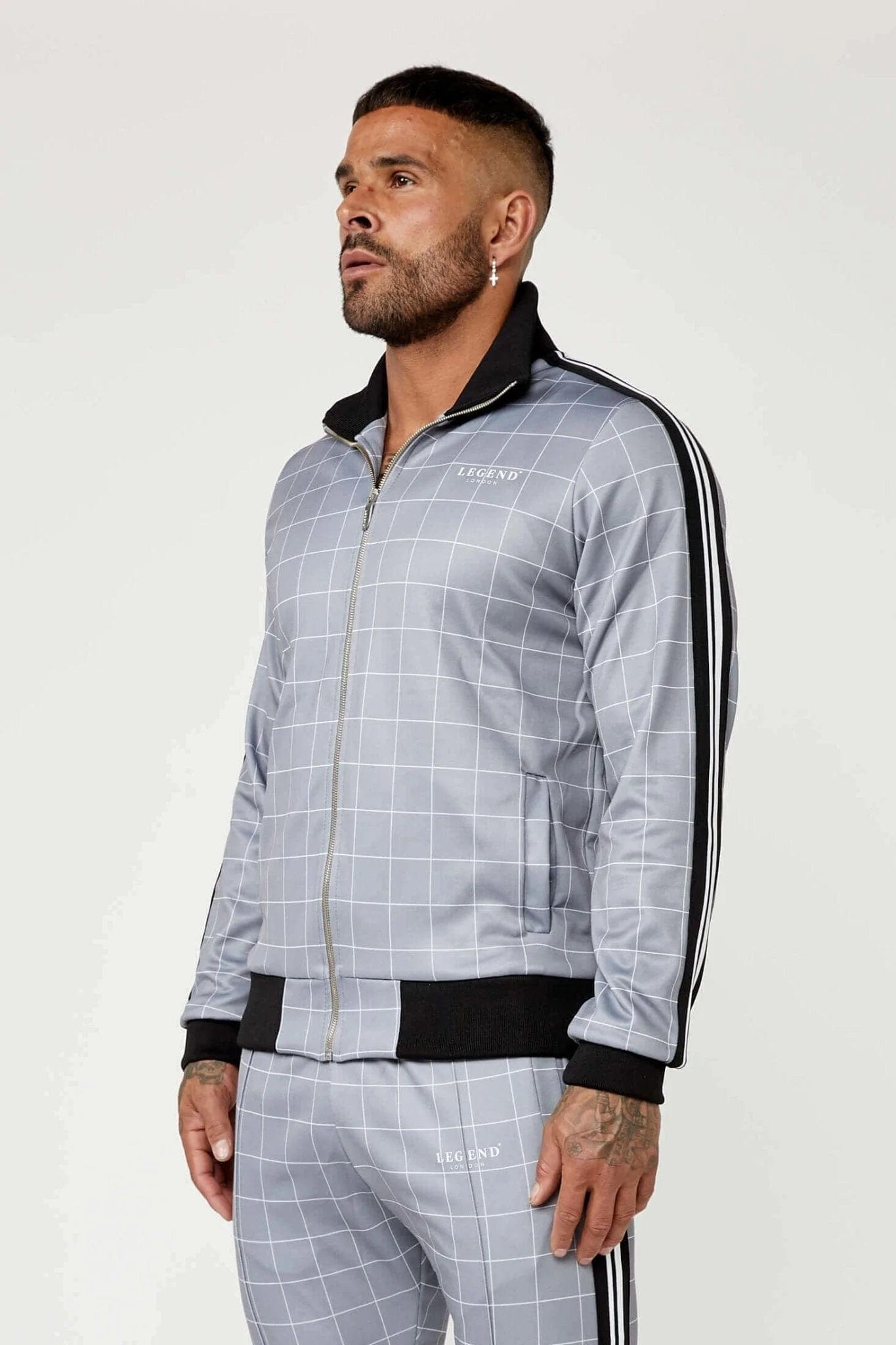 Legend London Tracksuit Track Jacket In Windowpane Check - Grey