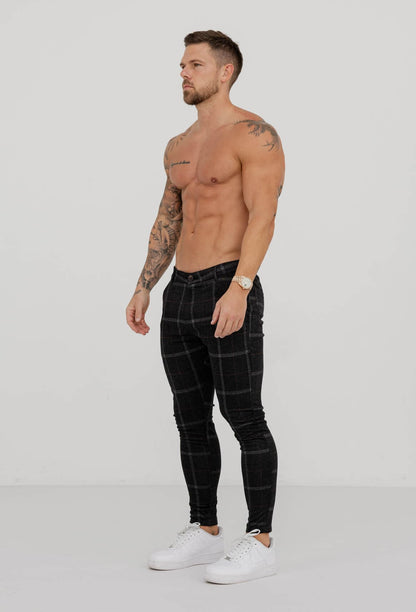Legend London Trouser CHECKERED STRETCH TROUSERS - BLACK