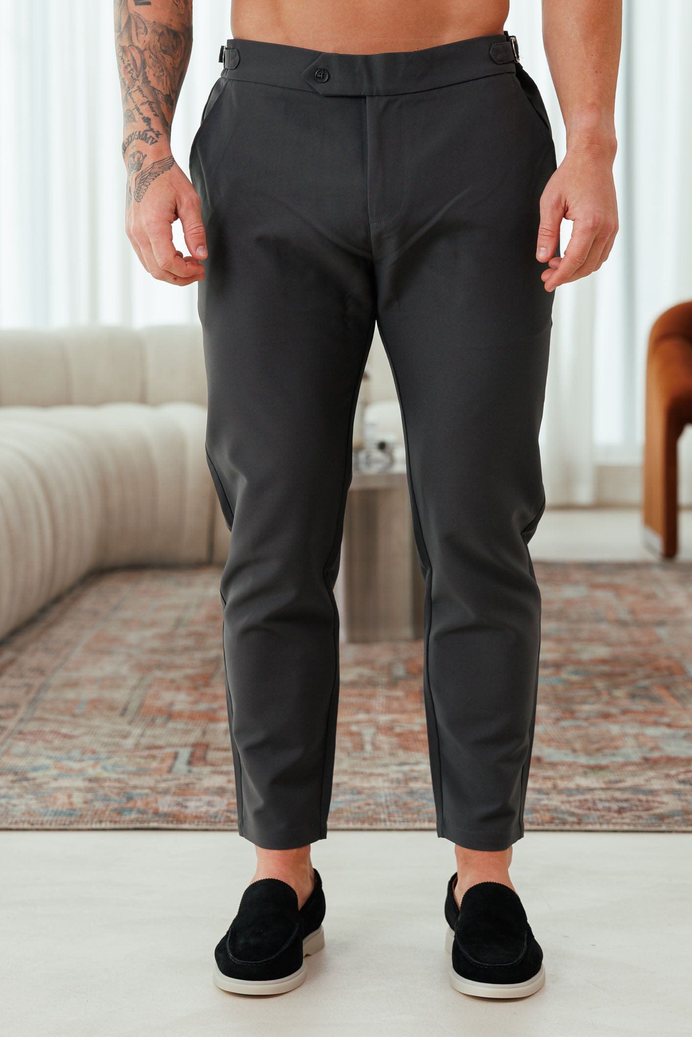 Legend London TROUSER SLIM FIT PLAIN STRETCH TROUSER W/ SIDE CINCH - GREY