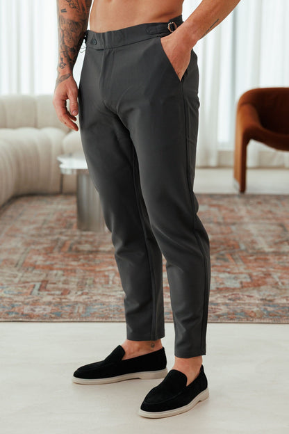 Legend London TROUSER SLIM FIT PLAIN STRETCH TROUSER W/ SIDE CINCH - GREY