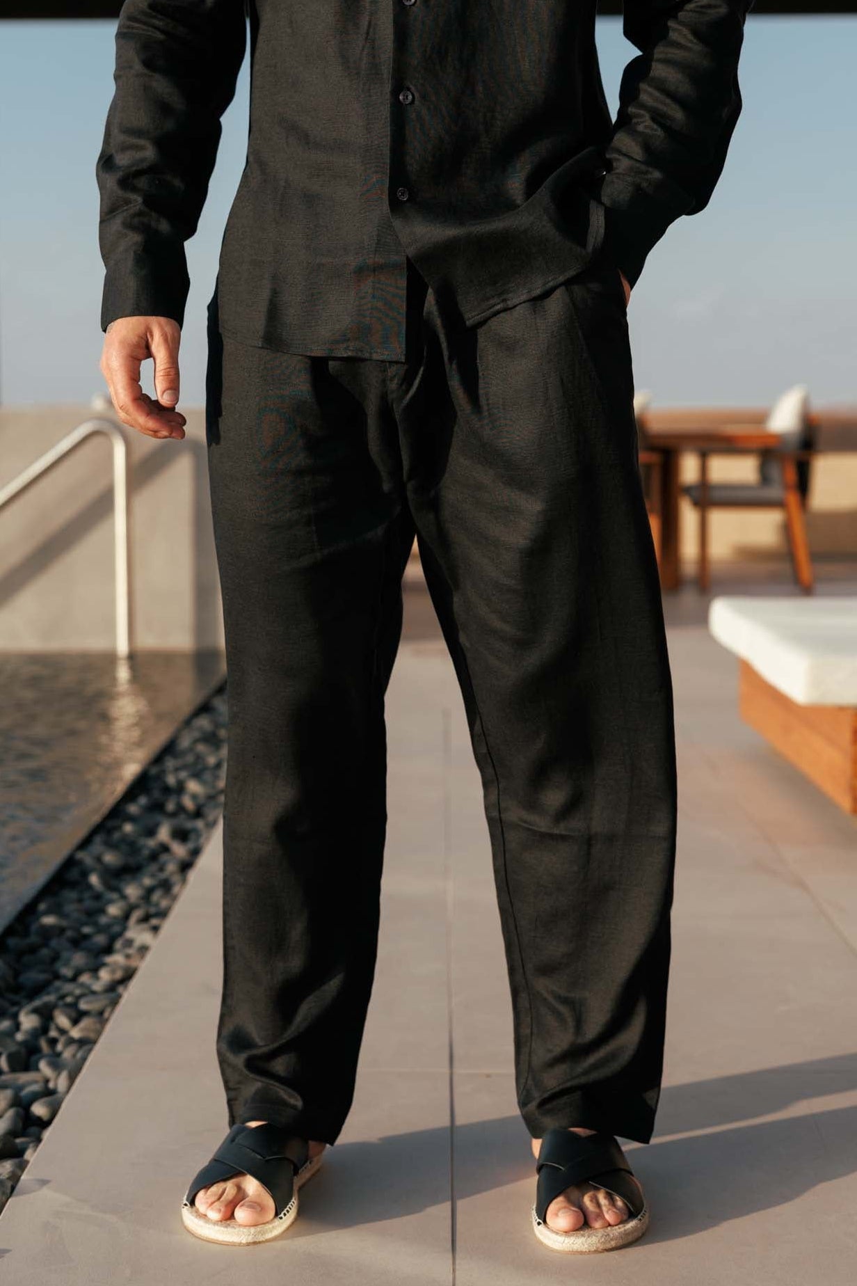 LINEN TROUSER - BLACK – Legend London