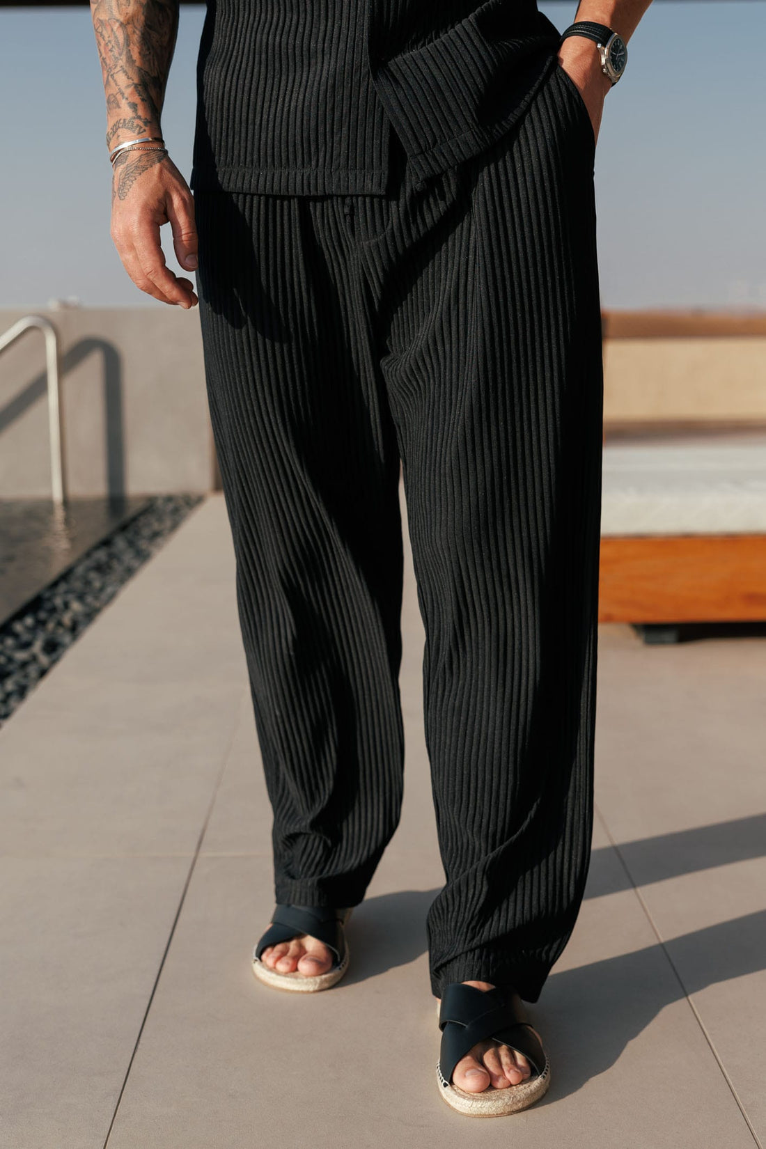 Legend London Trouser - Summer PLEATED TROUSER - BLACK