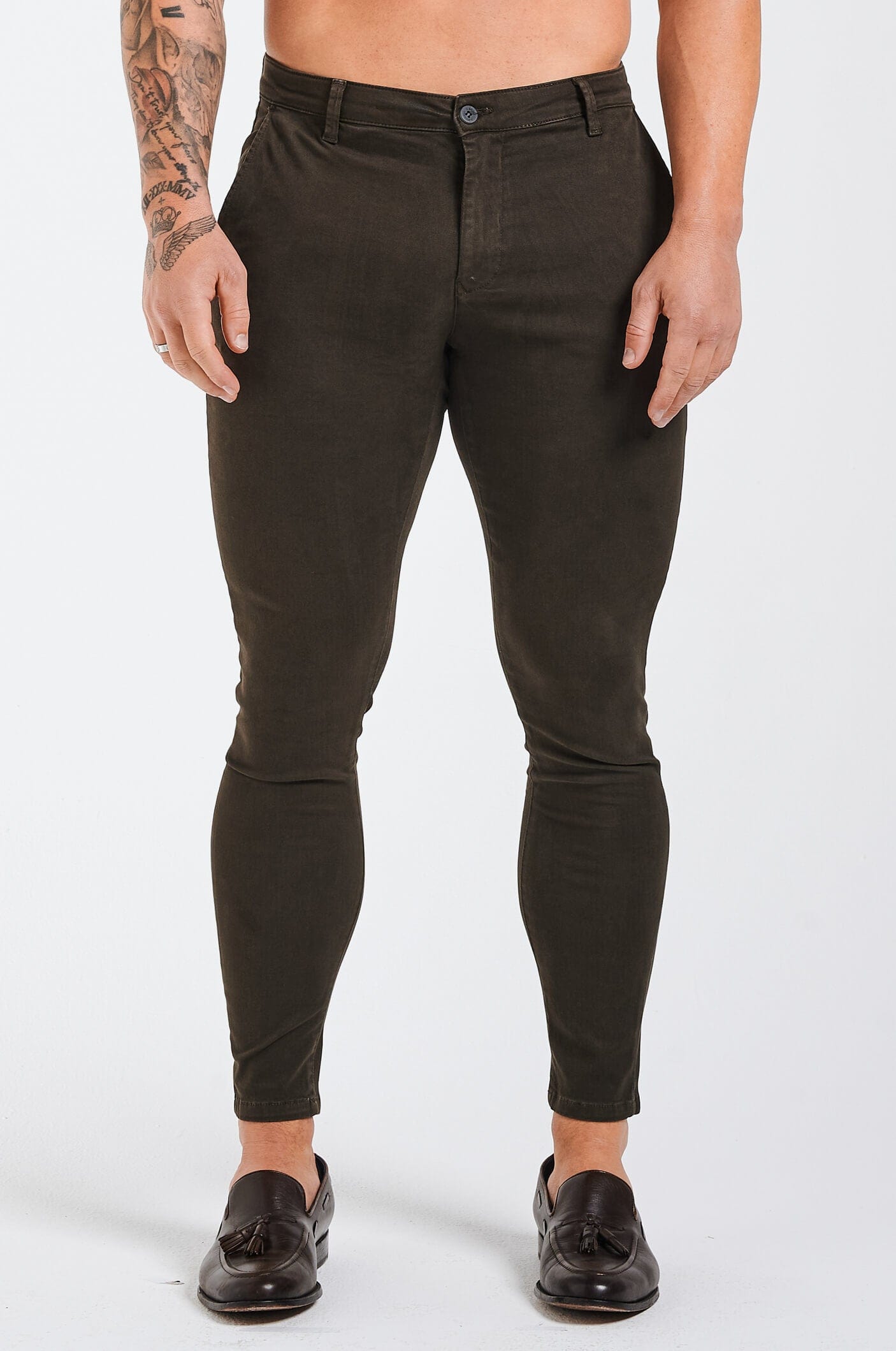 Legend London Trousers - chino SPRAY-ON STRETCH CHINO - DEEP BROWN