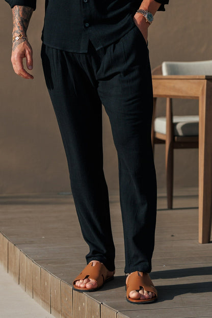 Legend London Trousers STRETCH LINEN TROUSERS - BLACK