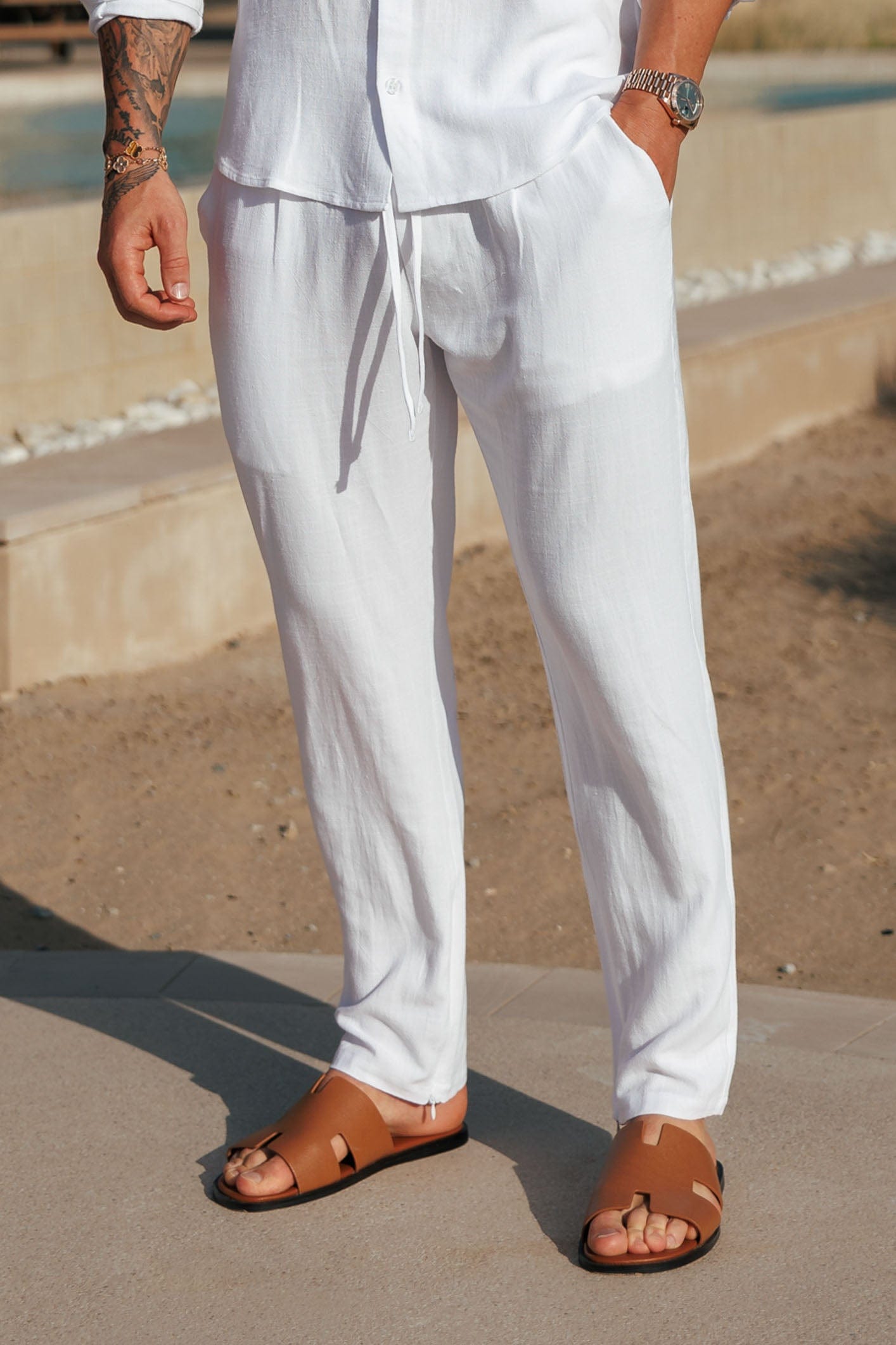 Legend London Trousers STRETCH LINEN TROUSERS - WHITE