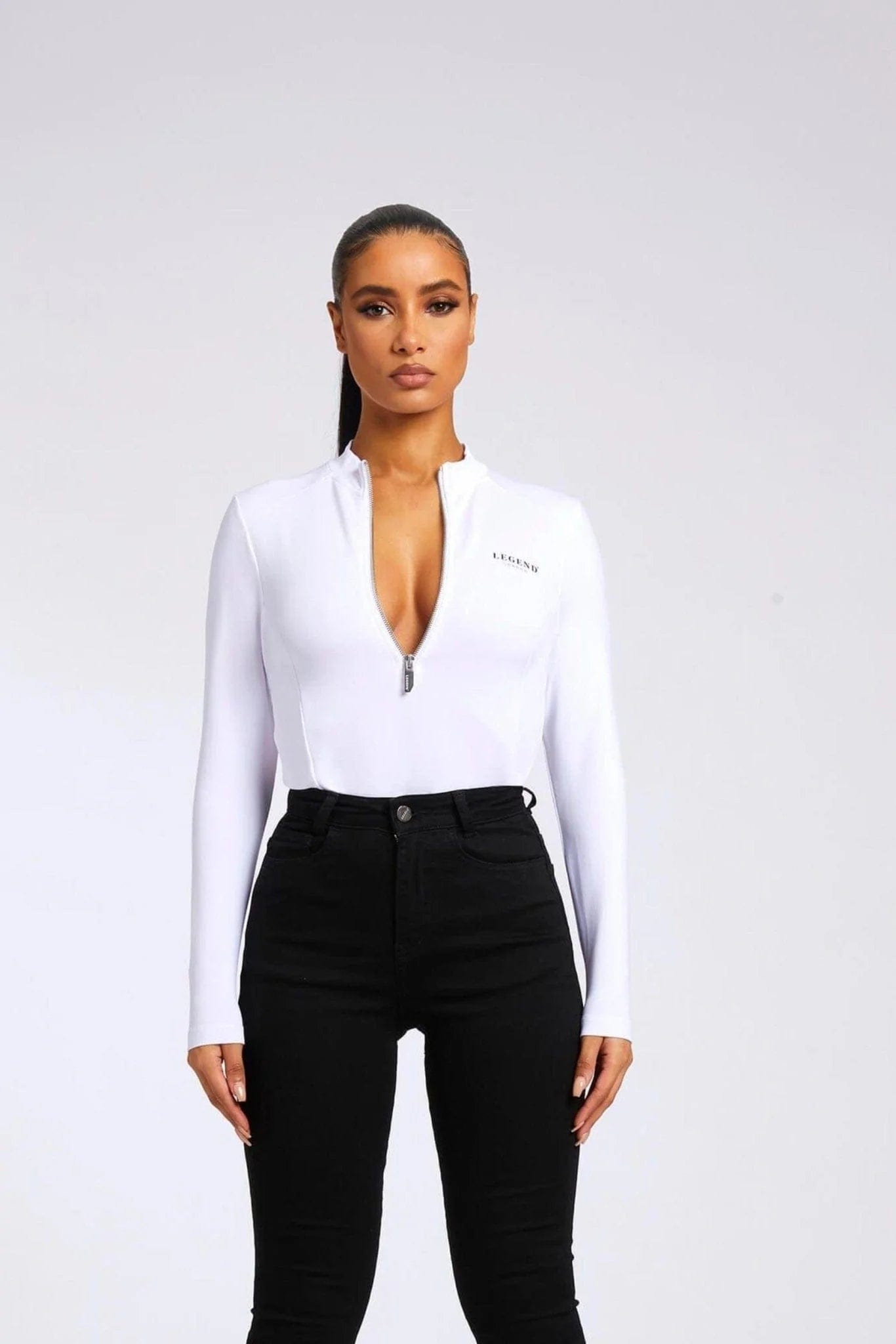 Legend London Womens Tops HIGH NECK BODY SUIT - WHITE
