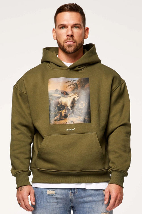 Legend London Hoodie BATTLE PRINT HOODIE - OLIVE GREEN