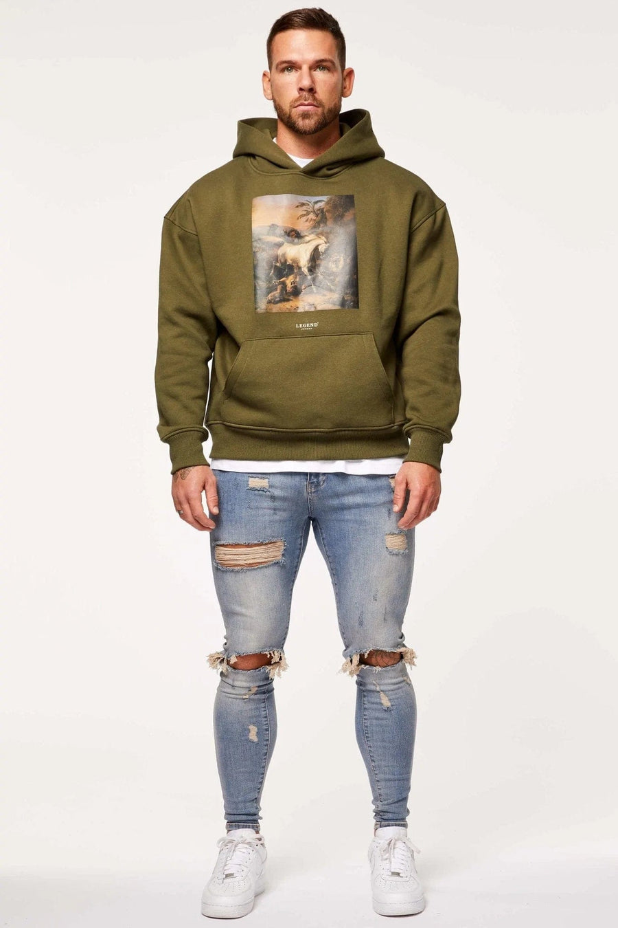 Legend London Hoodie BATTLE PRINT HOODIE - OLIVE GREEN