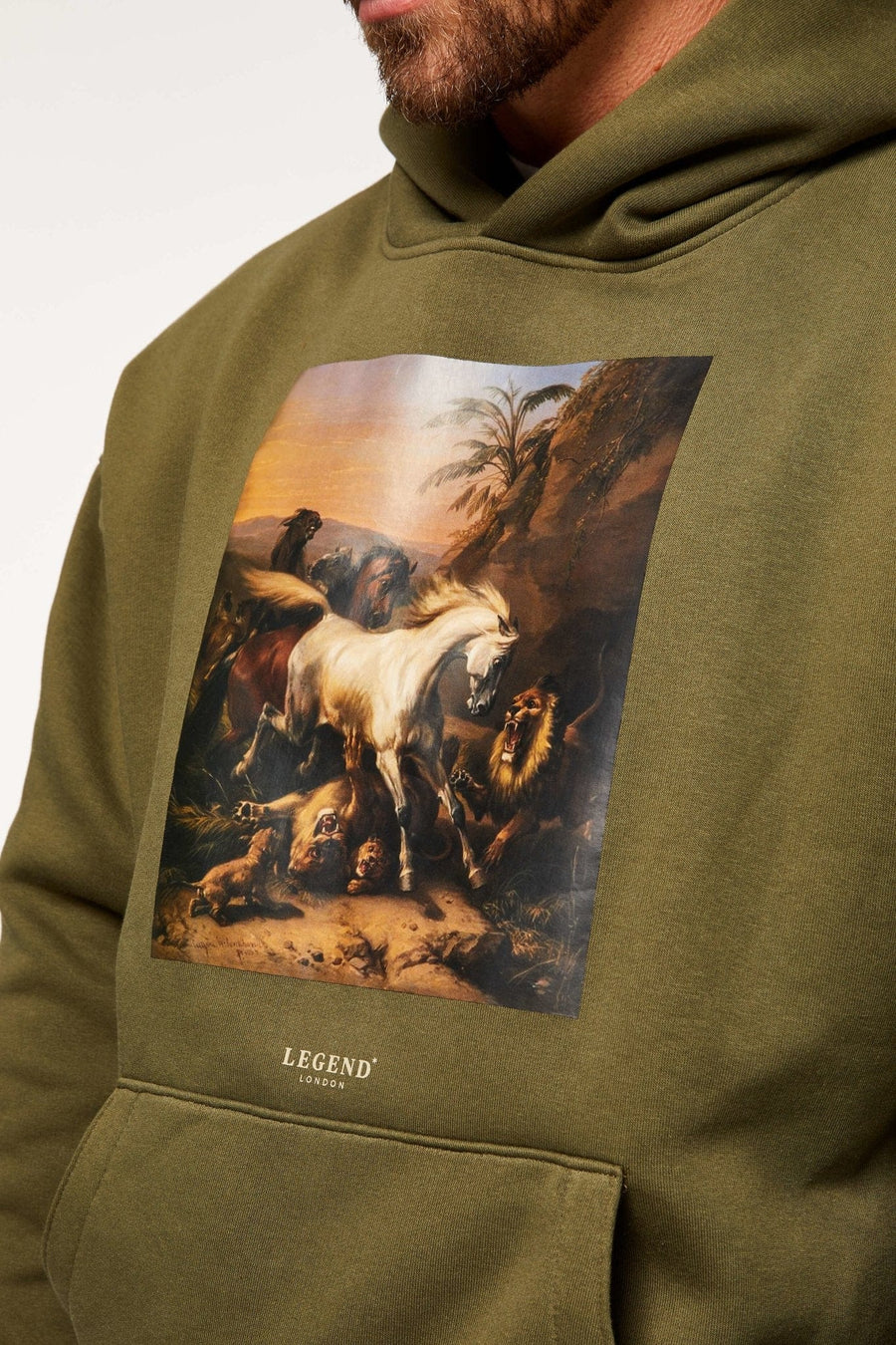Legend London Hoodie BATTLE PRINT HOODIE - OLIVE GREEN