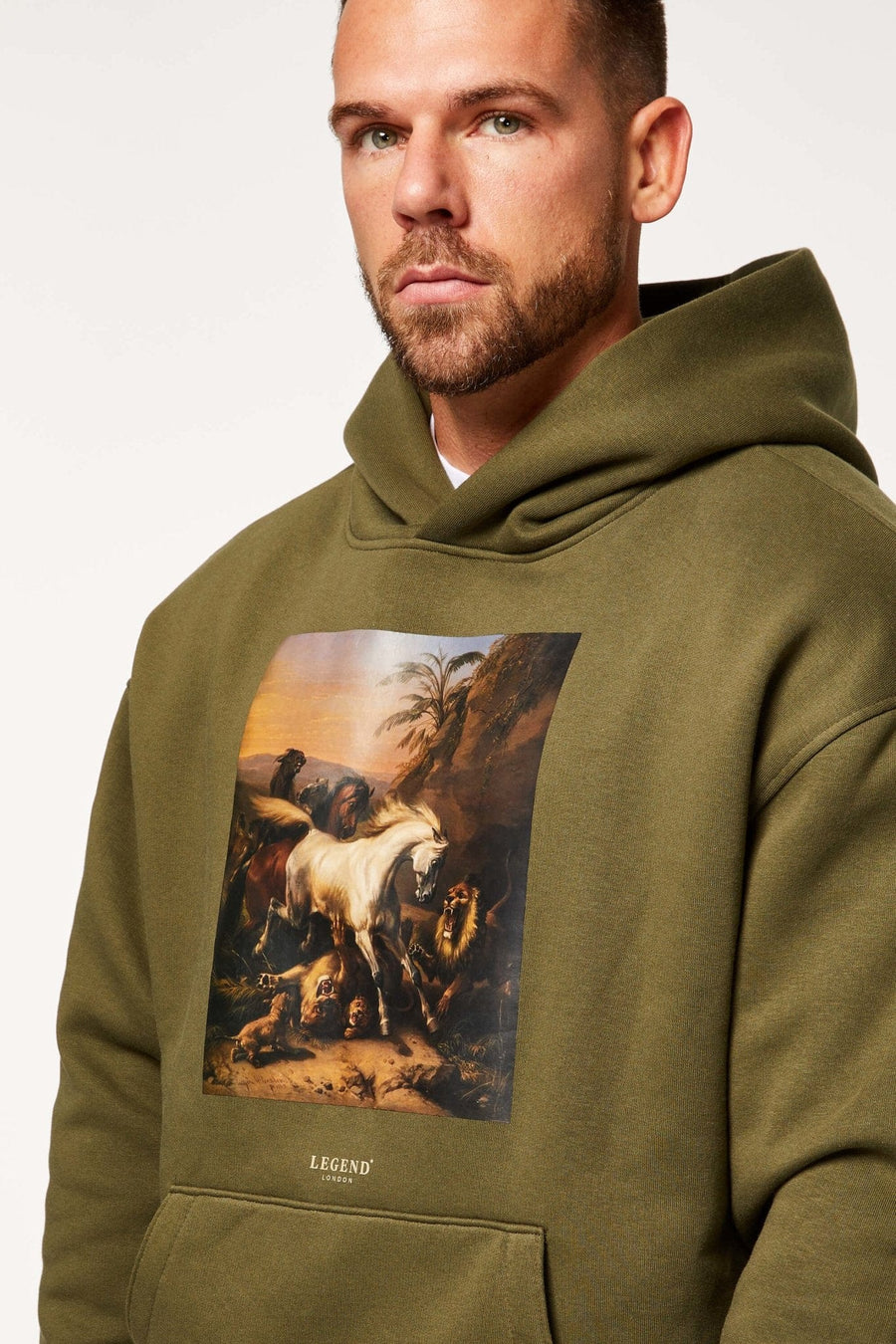 Legend London Hoodie BATTLE PRINT HOODIE - OLIVE GREEN