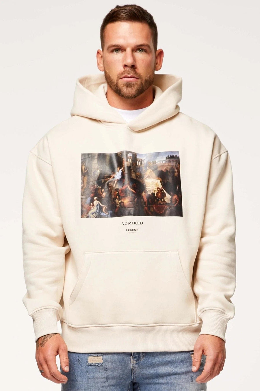 Legend London Hoodies ADMIRED PRINT HOODIE - CREAM