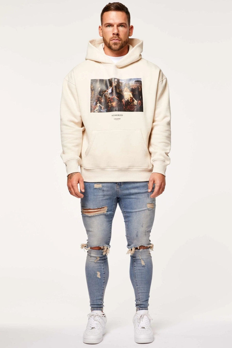 Legend London Hoodies ADMIRED PRINT HOODIE - CREAM