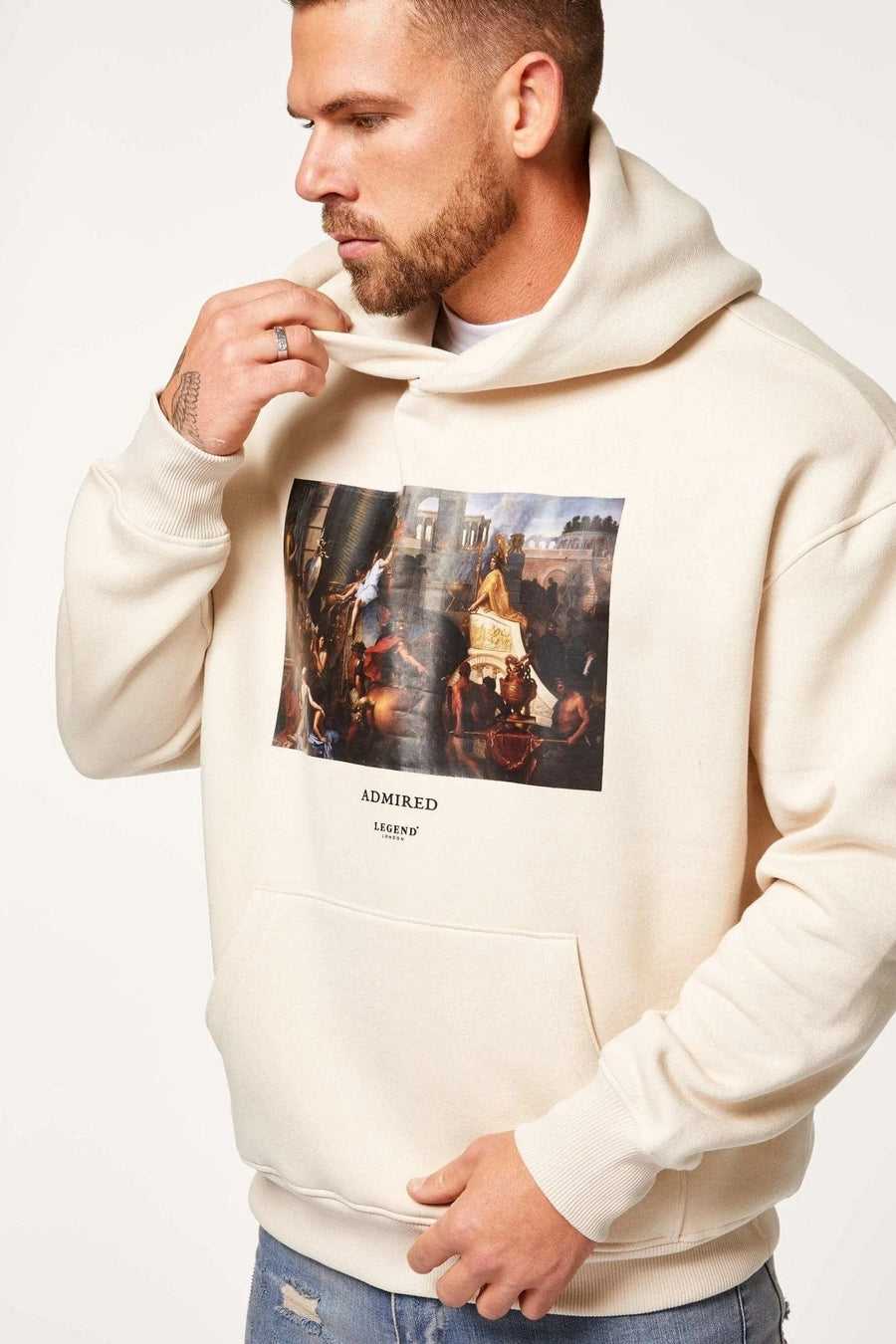 Legend London Hoodies ADMIRED PRINT HOODIE - CREAM