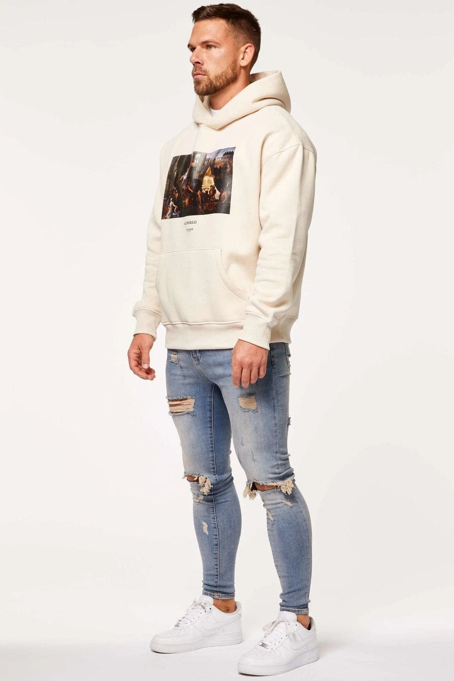 Legend London Hoodies ADMIRED PRINT HOODIE - CREAM