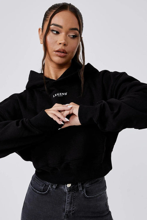 LEGEND LONDON Hoodies CENTER LOGO CROPPED HOODIE - BLACK