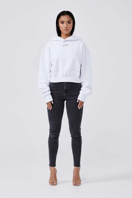LEGEND LONDON Hoodies CENTER LOGO CROPPED HOODIE - WHITE