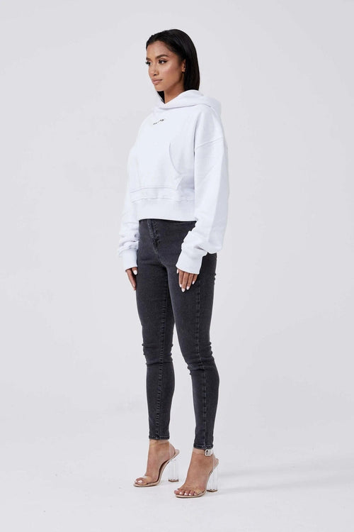 LEGEND LONDON Hoodies CENTER LOGO CROPPED HOODIE - WHITE