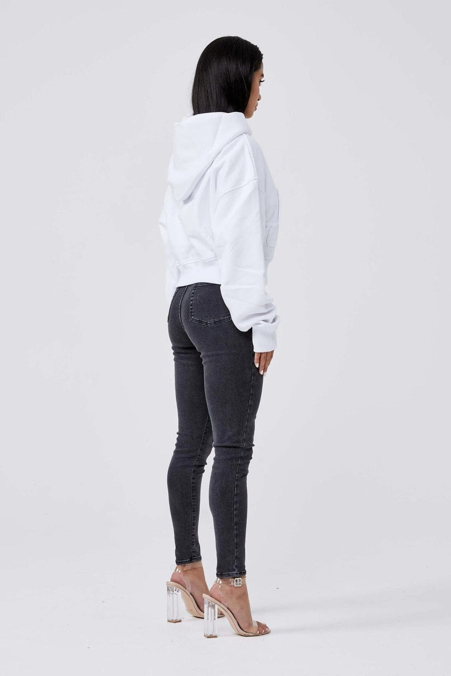 LEGEND LONDON Hoodies CENTER LOGO CROPPED HOODIE - WHITE