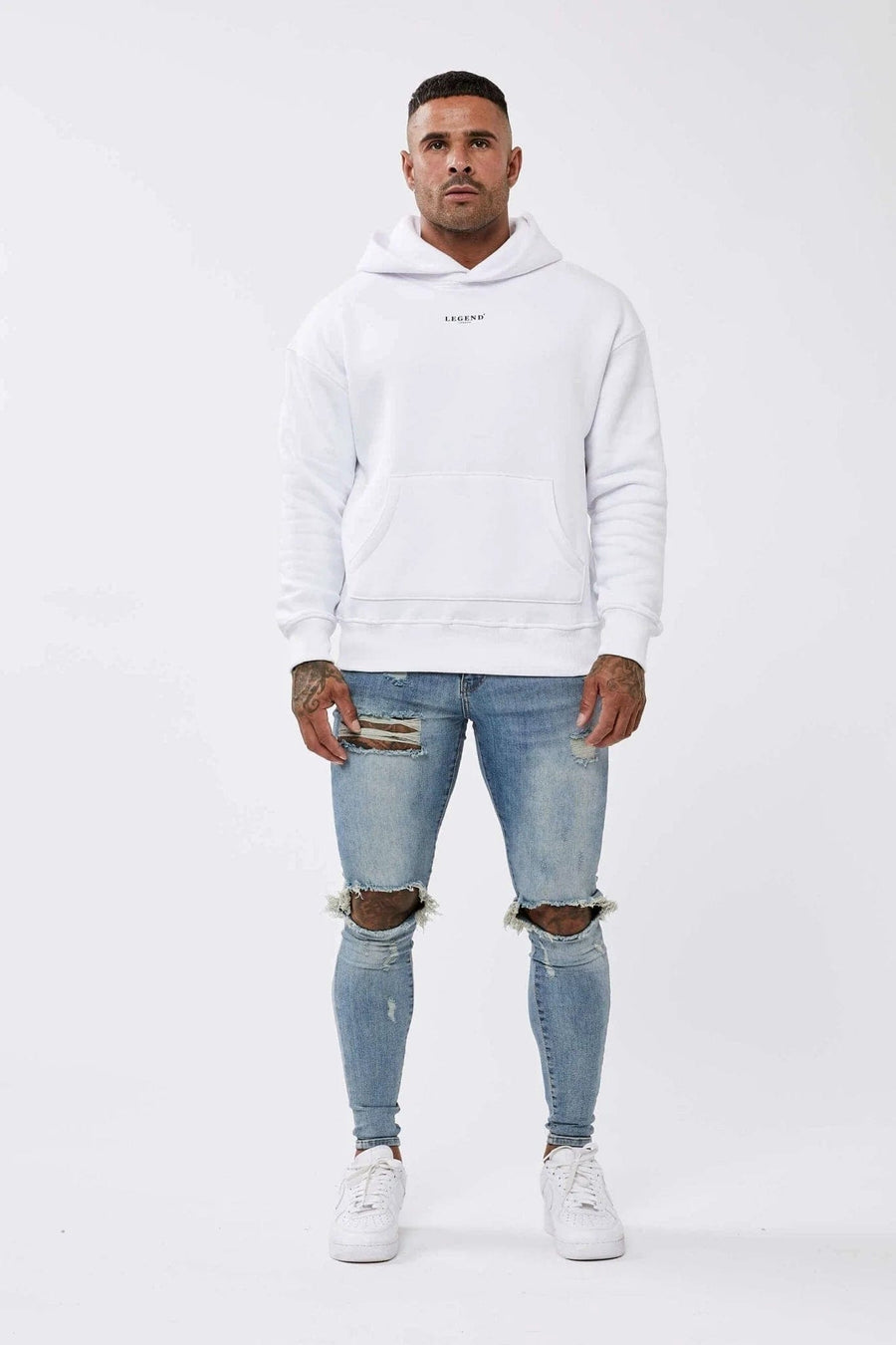 Legend London Hoodies CENTER LOGO HOODIE - WHITE