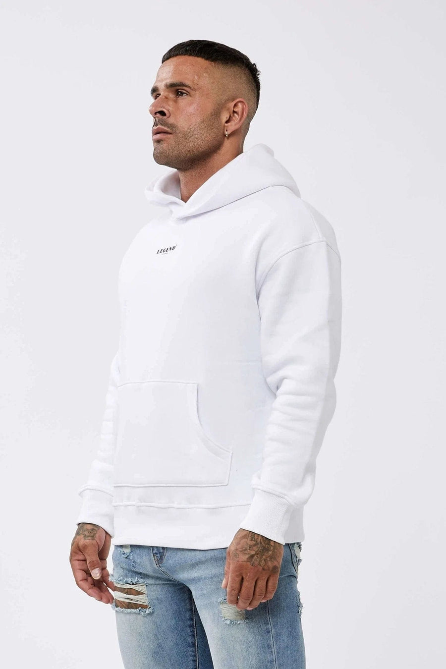 Legend London Hoodies CENTER LOGO HOODIE - WHITE