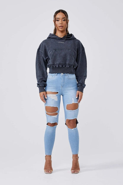 LEGEND LONDON Hoodies LOGO HOODIE CROPPED - WASHED GREY