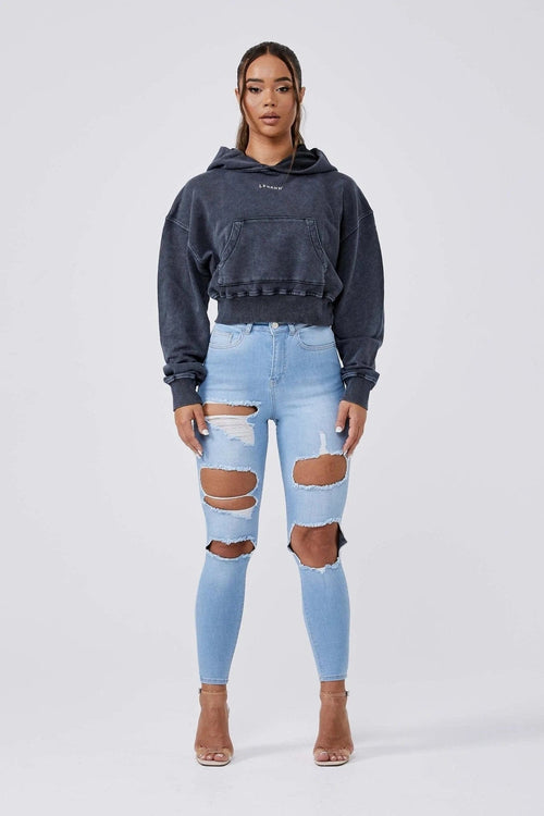 LEGEND LONDON Hoodies LOGO HOODIE CROPPED - WASHED GREY