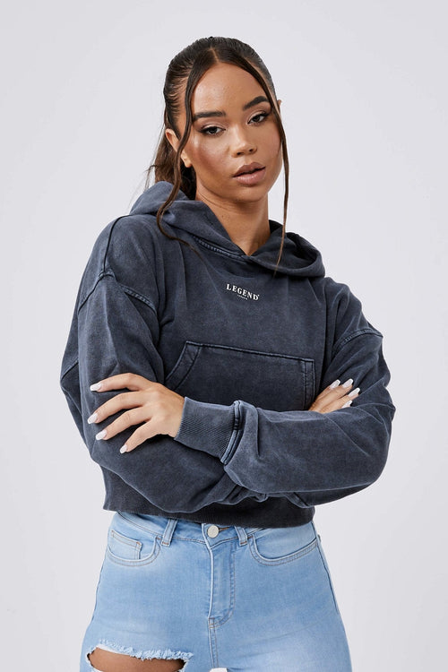 LEGEND LONDON Hoodies LOGO HOODIE CROPPED - WASHED GREY