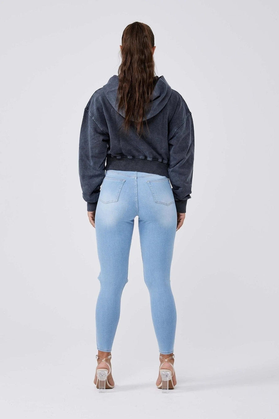 LEGEND LONDON Hoodies LOGO HOODIE CROPPED - WASHED GREY