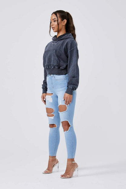 LEGEND LONDON Hoodies LOGO HOODIE CROPPED - WASHED GREY