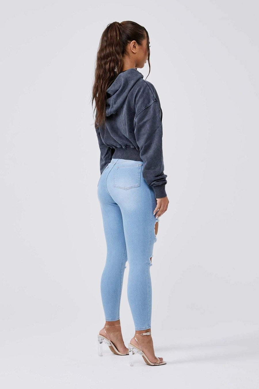 LEGEND LONDON Hoodies LOGO HOODIE CROPPED - WASHED GREY